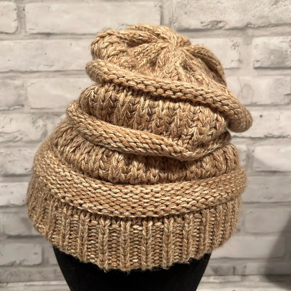Furtalk knit beanie winter hat velvet lined camel tan unisex soft cap